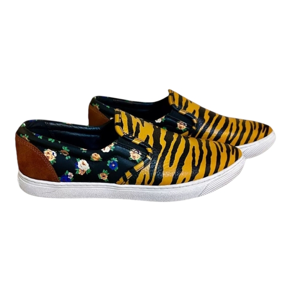 Coach Tiger Print Shoes Sneakers Leather Orange Black Women Size 9 Spring Summer - Picture 1 of 10